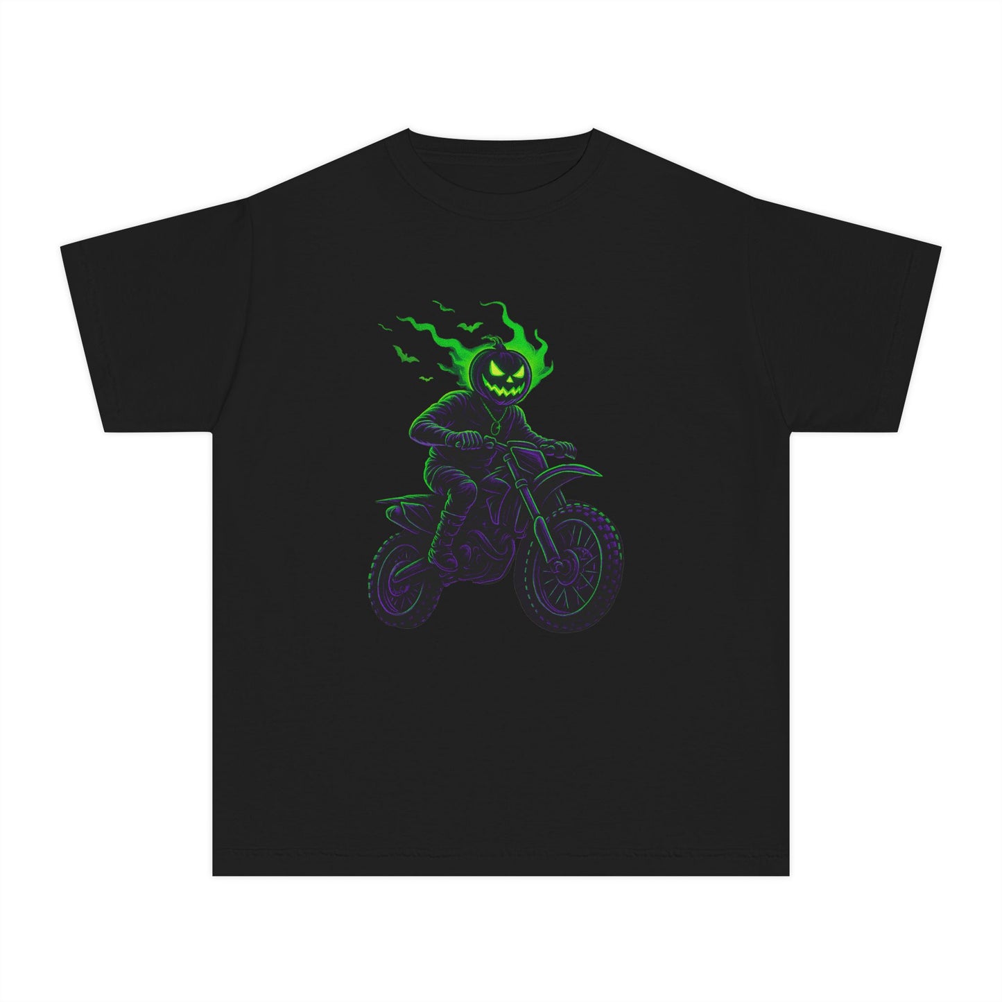 Roost Goblin Biker Youth Tee - Halloween T-Shirt, Trick or Throttle Design, Casual Wear, Unique Gift for Kids, Halloween Party Outfit